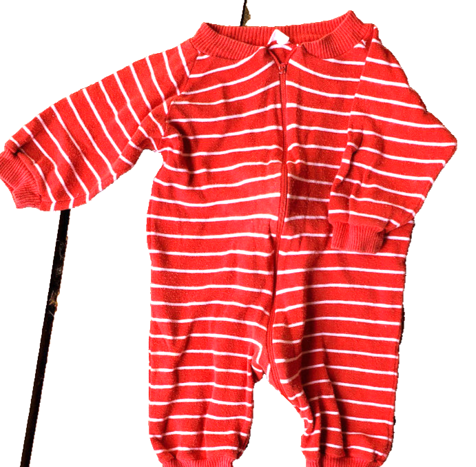 LE TOP Red Cotton Knit 1pc_Vintage 1978_Front Zip_says 12 Mos
