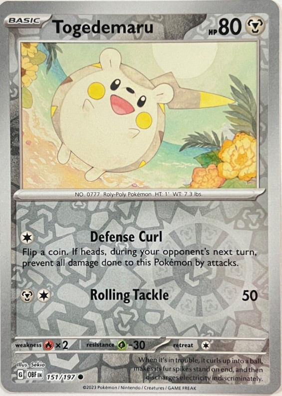 Pokemon -Togedemaru- 151/197  - Obsidian Flames -Reverse Holo - NM/M