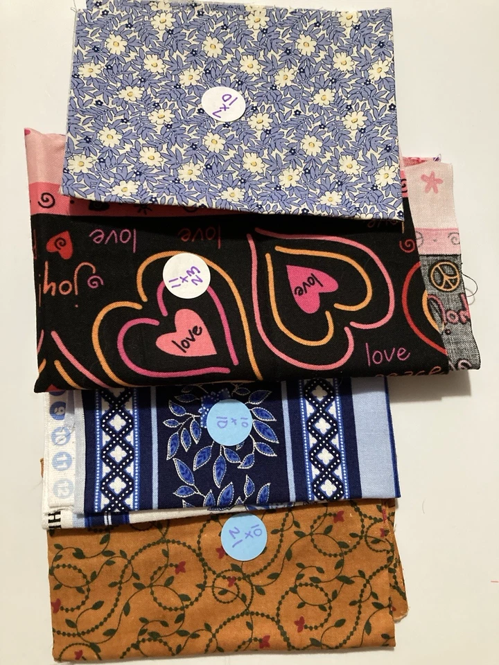 Lot of 14 Fabric Scraps Fruit Bugs Baby Animals Peace Love Stripe Solids - Image 4 of 4