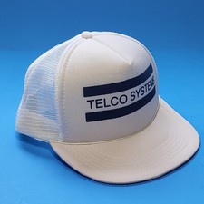 Telco Systems Vintage Snap back Hat Cap Beige White Mesh Back Foam Rope Ama Pro