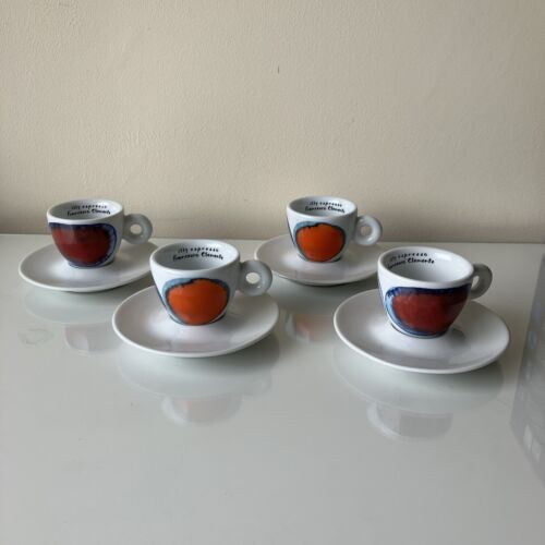 4x ILLY Espresso Cups & Saucers Art Collection 2011  FRANCESCO CLEMENTE exc cond - Afbeelding 1 van 7