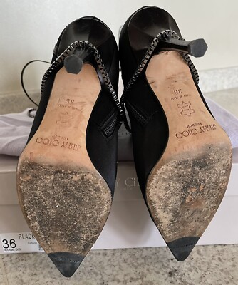 JIMMY CHOO LUCIA Black Satin & Leather Chains Crystals  display picture 3