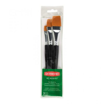 Derwent Academy Flat Wash Paint Brush Set, 3 Pack, 0.5'', 0.75'', 1.0'' (DER 98250)