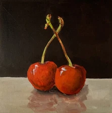 Red cherries. Still life. ORIGINAL OIL PAINTING.