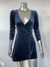 Urban Outfitters Womens XS Romper Jumpsuit Blue Velvet Long Sleeve Short Skort