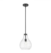 Z-Lite Bon Air 10 in. 1-Light Matte Black Pendant Clear Swirl Glass 496P10-MB