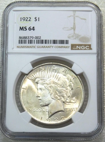 1922 Peace Silver Dollar NGC MS64 Frosty Just Graded New Holder #W290A
