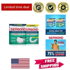 Cushiony Mint Sea Bond Denture Adhesive Seals - Strong Hold, Mess-Free 30 Count
