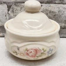 Pfaltzgraff Tea Rose Sugar Bowl with Lid Ivory with Pink Roses & Blue Flowers