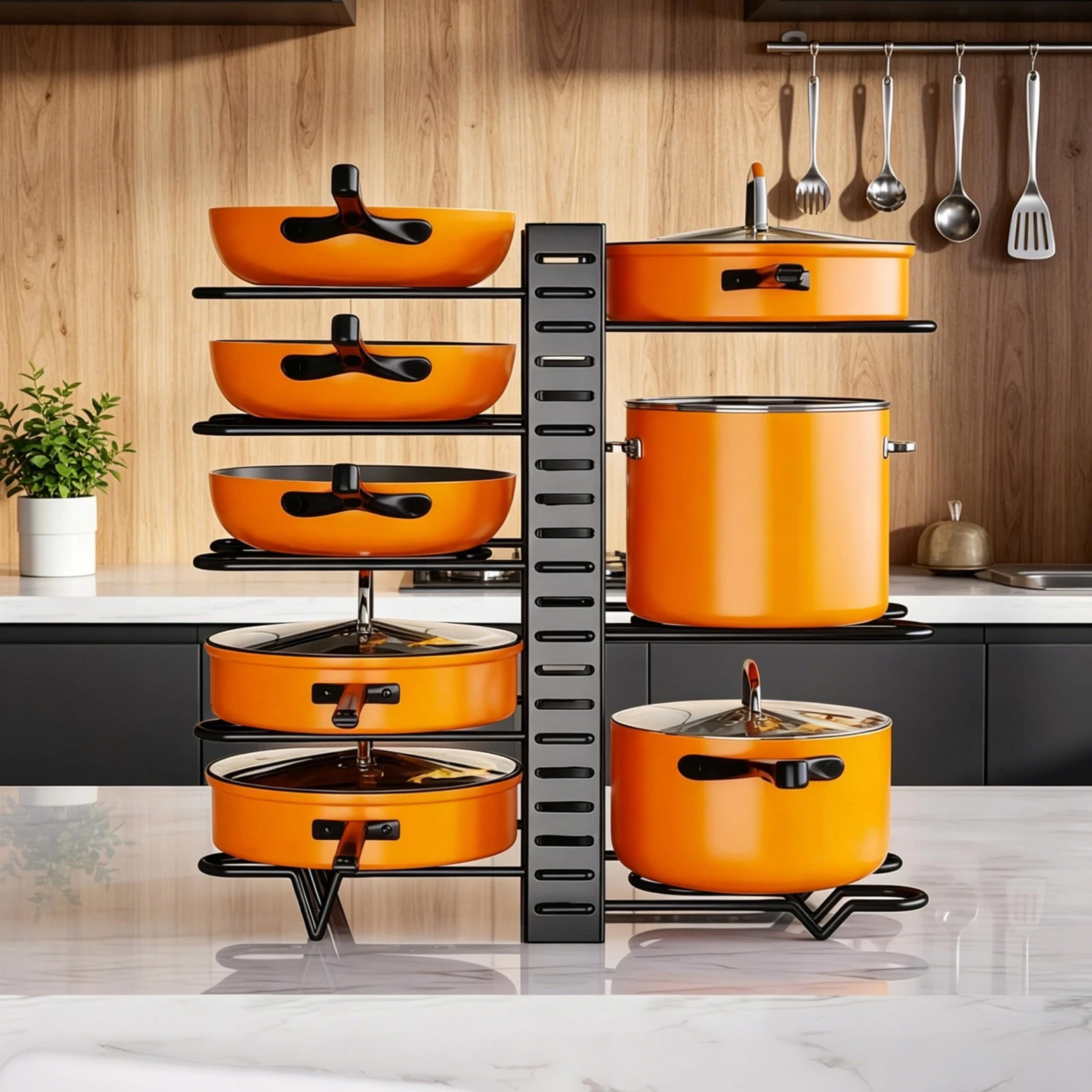 Pots and Pans Organizer Rack under Cabinet 15.7 Height, 8 Tiers Adjustable Po...