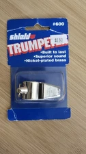 Vintage Nickel Plated Brass Shield Trumpeter Whistle #600 NOS NEW