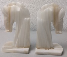 Onyx Buchstützen Pferdekopf, 16 cm Höhe 2 Stück Ohne Chips! Vintage Stein