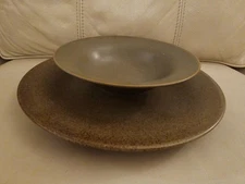 Vintage Lindt Stymeist CraftWorks Dinner Plate & Soup Bowl Sand Sage Grey Green