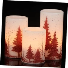  Christmas Flameless Candles with Timer, Red Christmas Tree LED Red Tree