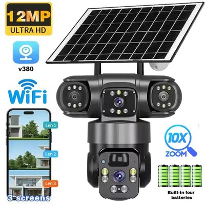 12MP WLAN  Solar Überwachungskamera IP Außen PTZ CCTV Bewegungserkennung DHL