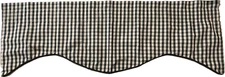 New Lined Valance Navy &Tan Check - Scalloped  with Navy Piping Trim 52 x 17