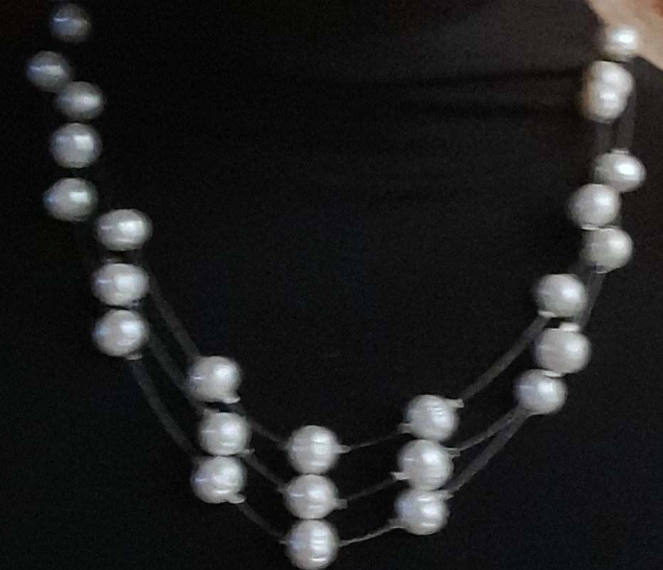 COLLANA PERLE DI FIUME SU FILI ARGENTO 925 GIOIELLO DONNA SPLENDIDA CON SCATOLA - Immagine 2 di 4