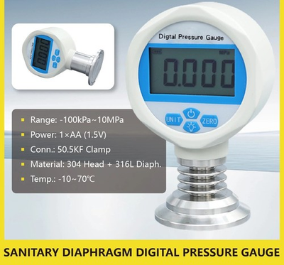 #ad Digital Pressure Gauge Sanitary 316L SS Flush Diaphragm Clamp CIP SIP Hygienic $214.81