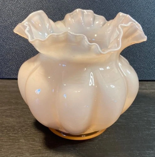 Fenton Pink Overlay Glass Large Melon Rose Bowl Vase