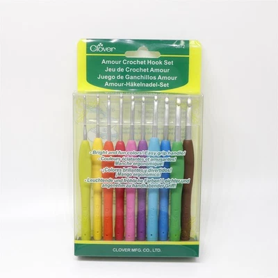 Clover Amour Crochet Hook Set 10-pc 3672 Soft Grip Assorted Sizes – New