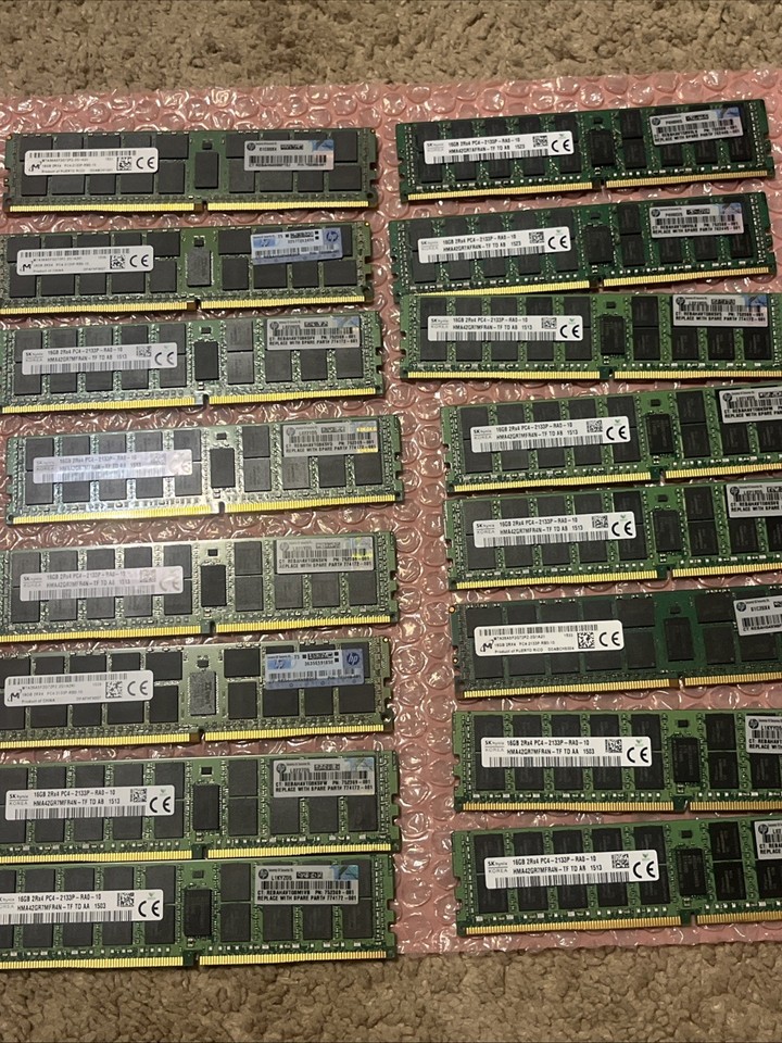 Lot Of 32: 16GB DDR4 Server Ram Sticks - 16 Micron Tech & 16 SK Hynix ...