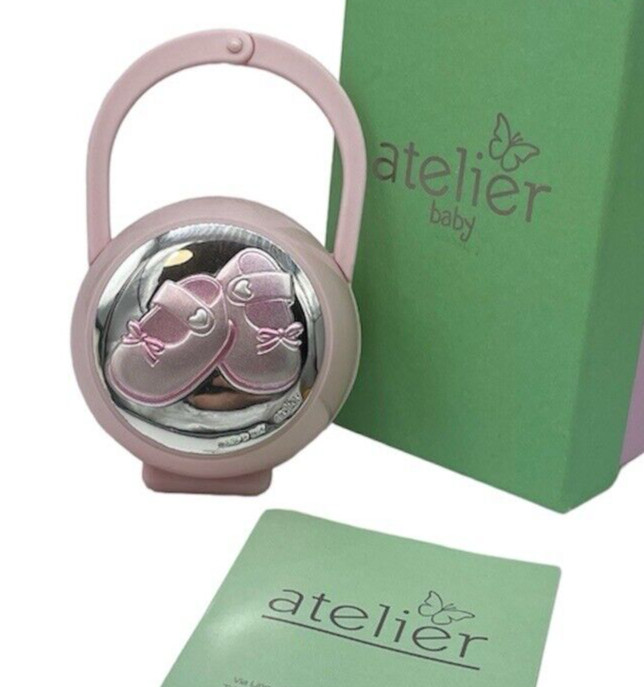 Portachupetes O Pin Bebé Niña Rosa Plata Hecho En Italia + Envío Gratis.