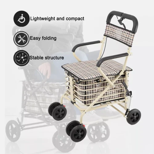 Walk & Sit Folding 6 Wheels Shopping Trolley Seat with Backrest and Brakes - Picture 5 of 18