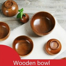 Japanese Wooden Bowl Round Soup Rice Cereal Food Serving Wood Tableware Retro