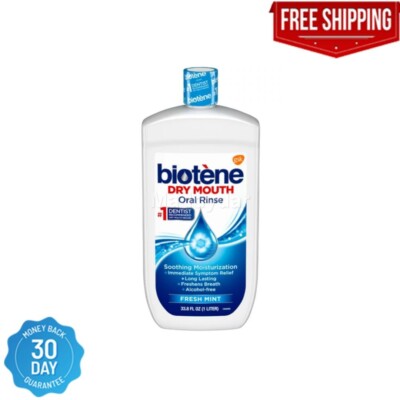 Biotene Fresh Mint Moisturizing Oral Rinse Mouthwash, For Dry Mouth, 33.8 Oz New