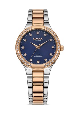 OMAX WATCH SEIKO MVMT ROSE GOLD PLATED BLK DIAL 2 TONE BAND S. STEEL WATER RESNT