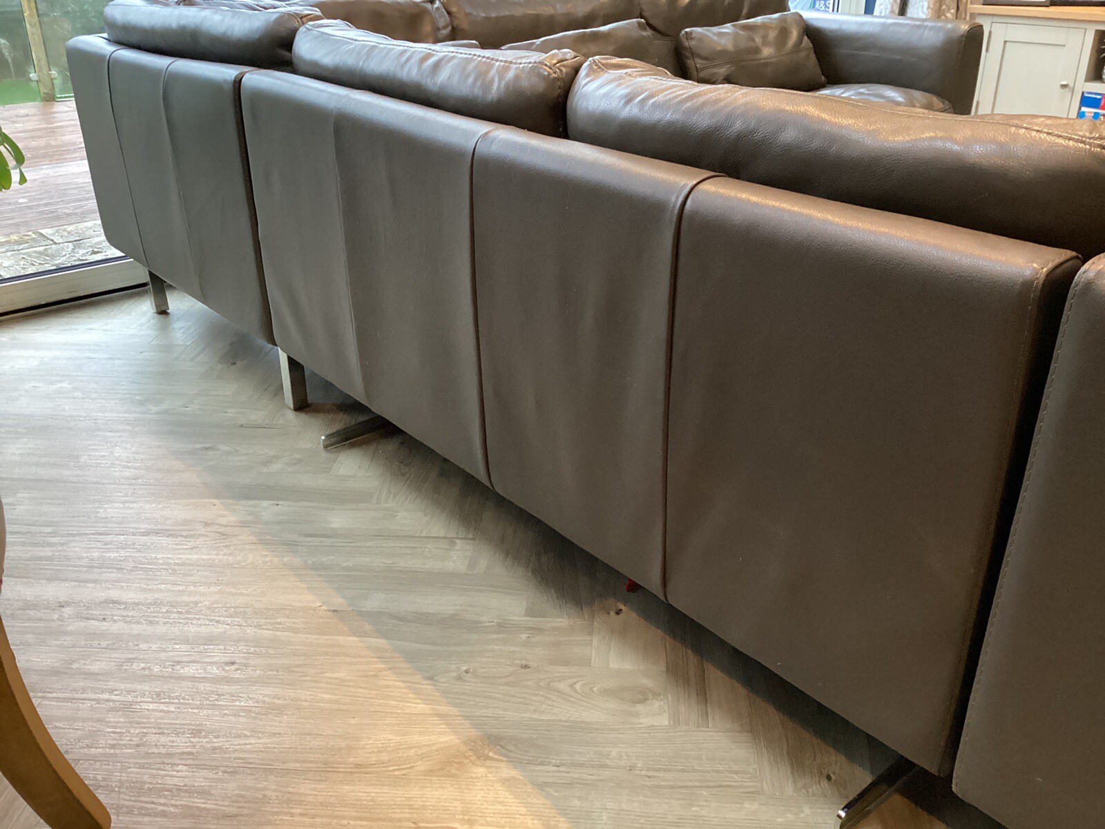 Large grey leather corner suite 5/6 seat sofa with Chaise Lounge eBay