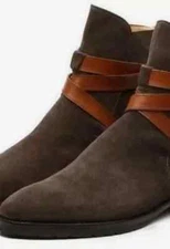 New Dark Brown Monk Strap Ankle Formal Jodhpur Handmade Business Boots For Mens