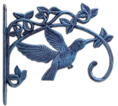 Hummingbird Plant Hanger Flower Hook Decorative Verdigris Cast Iron 11.25'' Deep