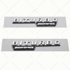 Chrome 2x BITURBO AMG Letters Fender Emblem Emblems Badges