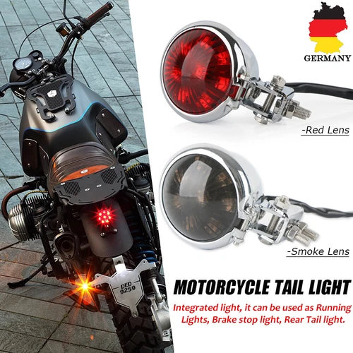 Motorcycle LED Tail Light Brake Lamp Chrome For Motorbike Cafe Racer Retro Bobber