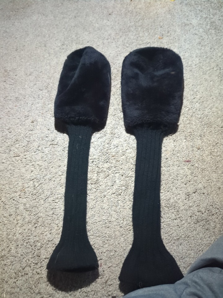 VINTAGE ACRYLIC FUZZY GOLF HEAD Covers, Black, Sock Style, NO ID Chip