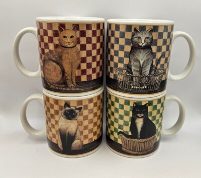 D.C. Brown & Co. ''Country Kitties'' Coffee Mugs--Set of 4