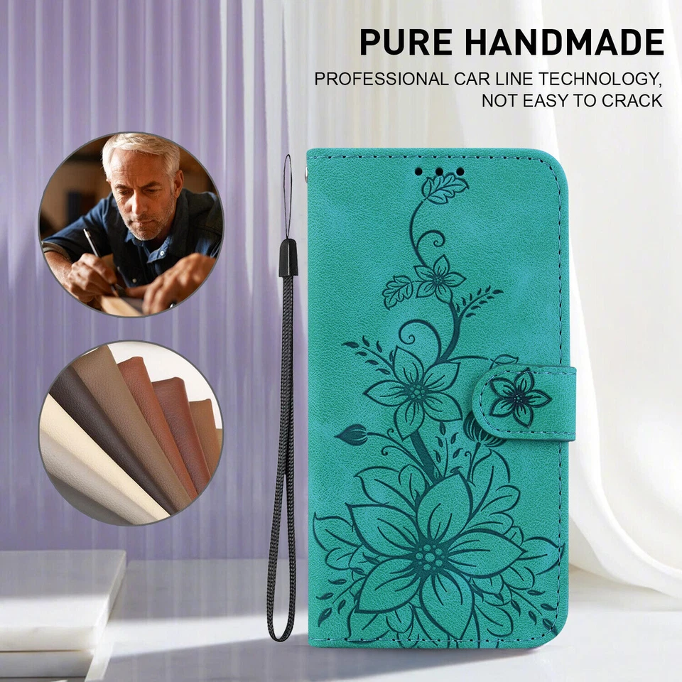 PU Leather Flower Lily Phone Case For Samsung A40 A50 A70 A90 A80 J510 J310 A10S - Image 2 of 4