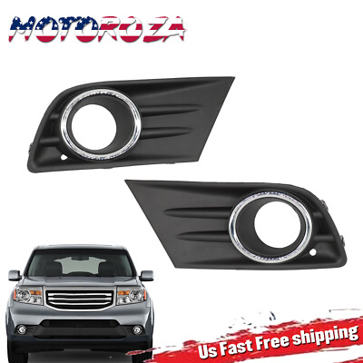 W/Chrome Ring Left&Right For Honda Pilot 2012-2015 Front Bumper Fog Light Cover