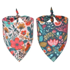 Flower Dog Bandana2 Pcs Floral Reversible Dog Scarf Multi Size Triangle Pet B...