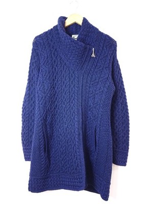 Aran Crafts Ireland Damen Merinowolle marineblau asymmetrisch Reißverschluss Strickjacke - Gr. M