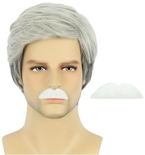 karlery Old Man Grandpa Short Grey and White Wig with Moustache Natural Looking