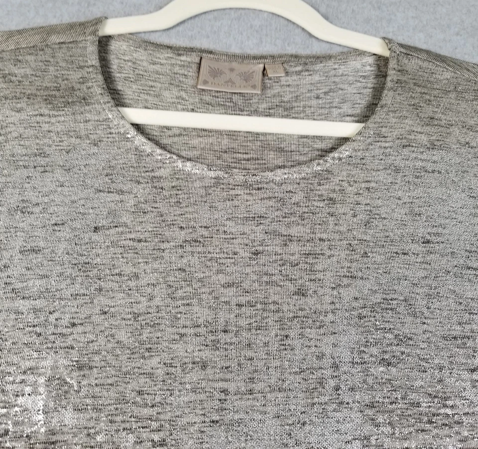 Top DANTELLE para mujer extra grande XL gris dorado metálico manga corta elástico Foto 2 de 4
