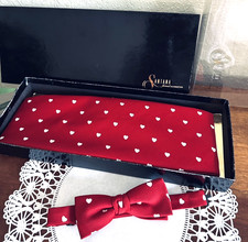 Vtg Santana 2pc boxed set Red w/white Valentines Bow Tie Cummerbund Cumberbund