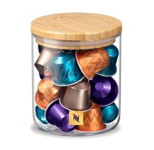 Nespresso Dispenser Capsule Vetro Espositore Medio + Piano Bambù SG 25 LLY NUOVO CON SCATOLA 🌟