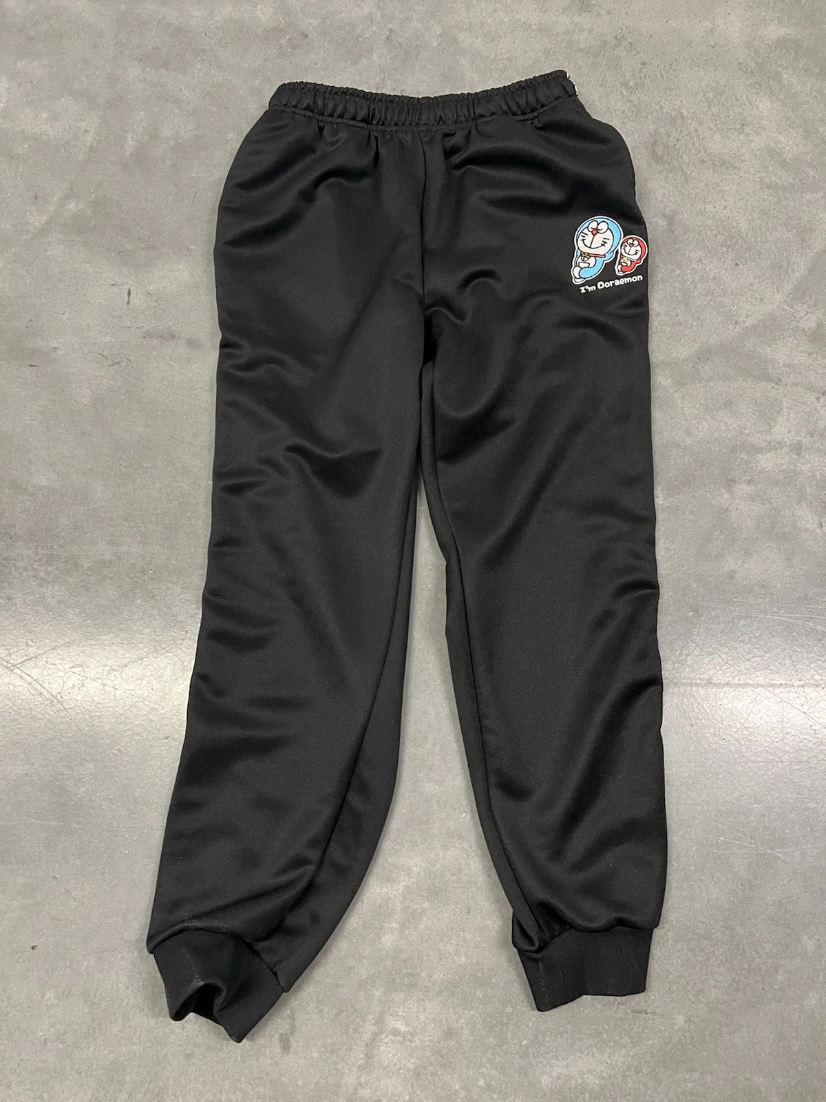 Doraemon Men's Black Fleece Jogger Pants Polyester Drawstring Pockets Size L#177