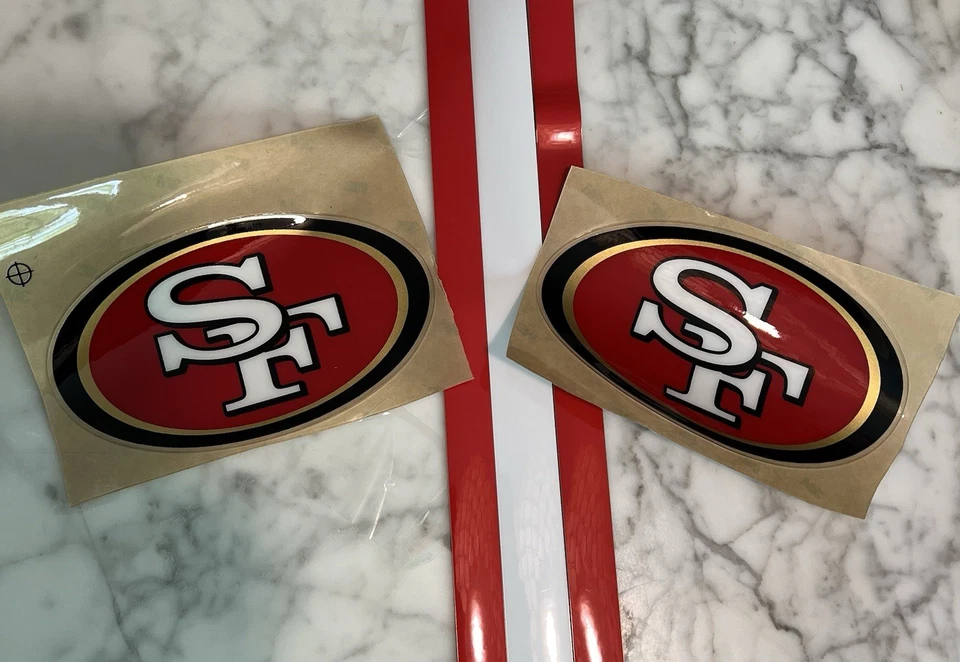 3M Like 49ers Full Size Football Helmet Decals With Stripes SET !