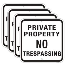 Large 4 Pack Private Property No Trespassing Sign, Reflective Aluminum Meta...