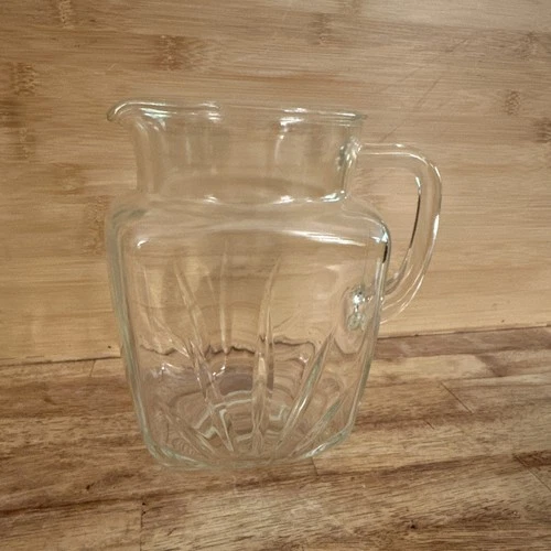 Vintage Small Federal Glass Square Juice Pitcher Starburst  With Star On Base