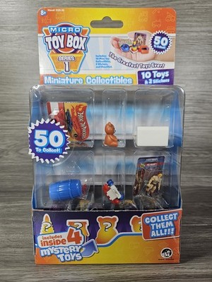Micro Toy Box Serie 1 Miniatur Sammlerstück Set 10 Spielzeuge & 2 Aufkleber Neu
